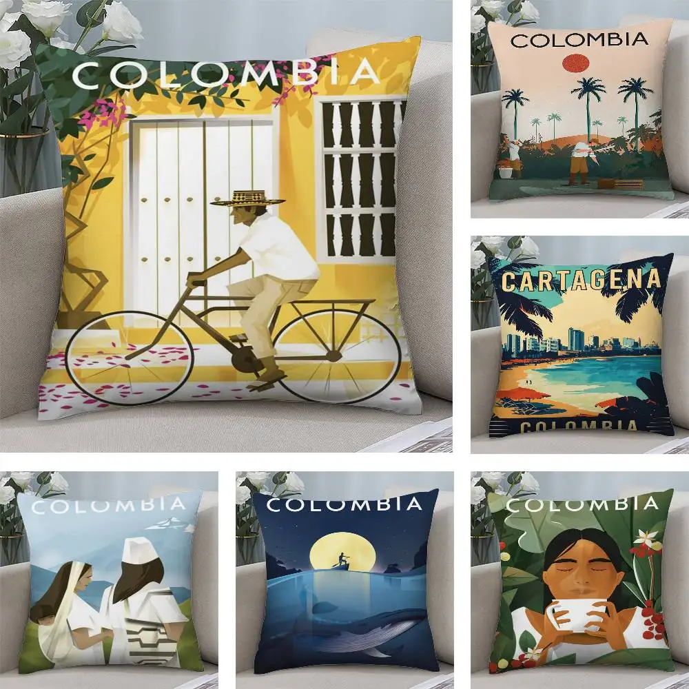 Vintage Colombia Style Pillow Case Short plush Double-sided Print Square Throw Pillow Covers Sofa Home Cushion Decor
