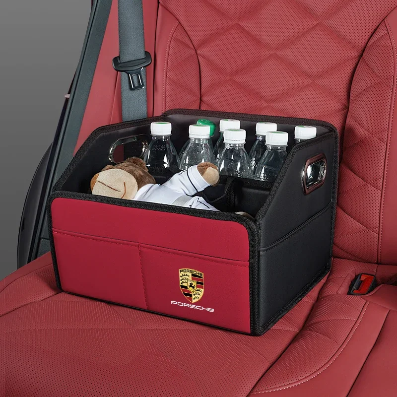 

Наклейка на автомобиль для Porsche, органайзер для багажника, складной ящик для хранения, кожаные аксессуары для Porsche Panamera Taycan 911 718 Macan Ca