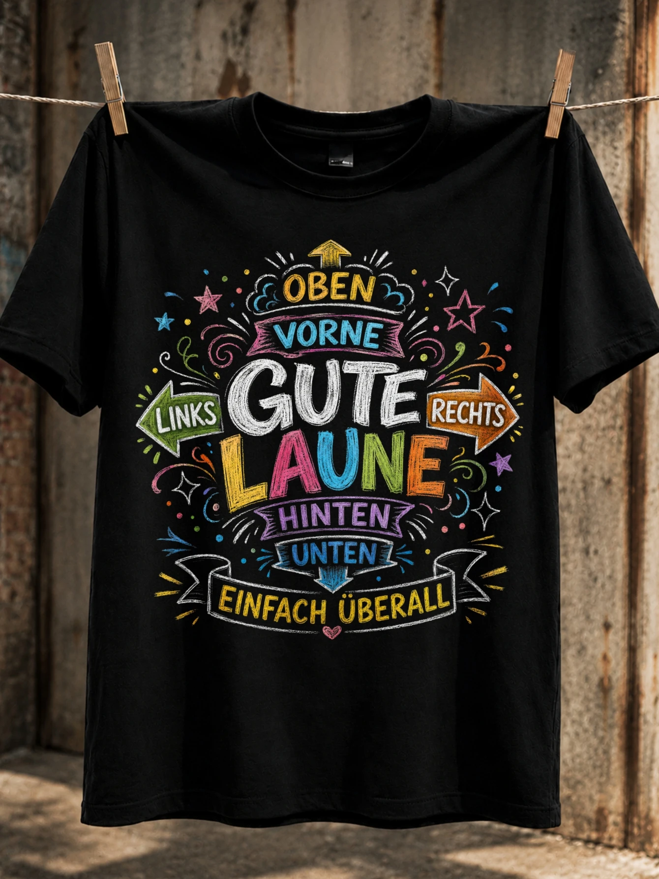Gute Laune Chalk Style Direction Arrows Stars And Doodles Oben Vorne Links Rechts Hinten Unten  Unisex All T-Shirt