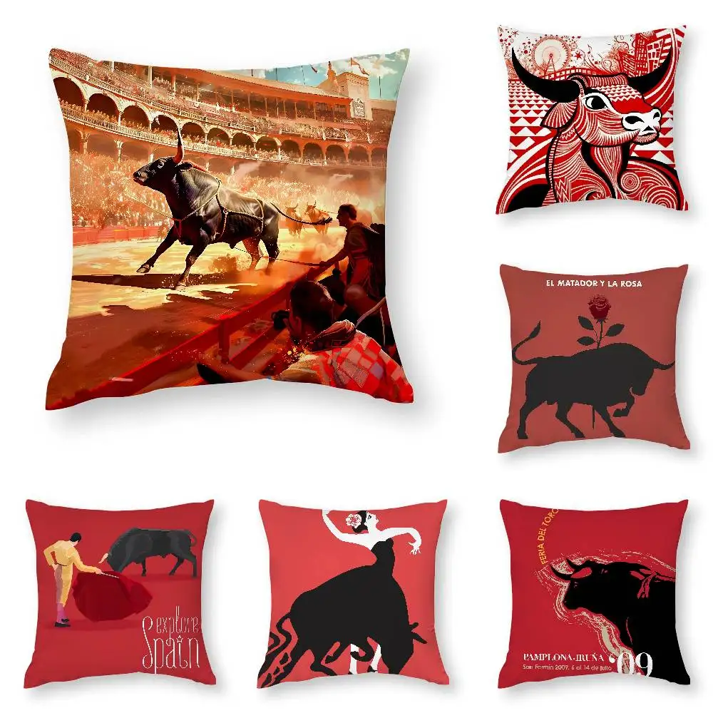 

Spanish Running of the Bulls Pillow Case 3D Print Polyester Fiber 40*40cm Home Sofa Throw Decoration Festival Gift