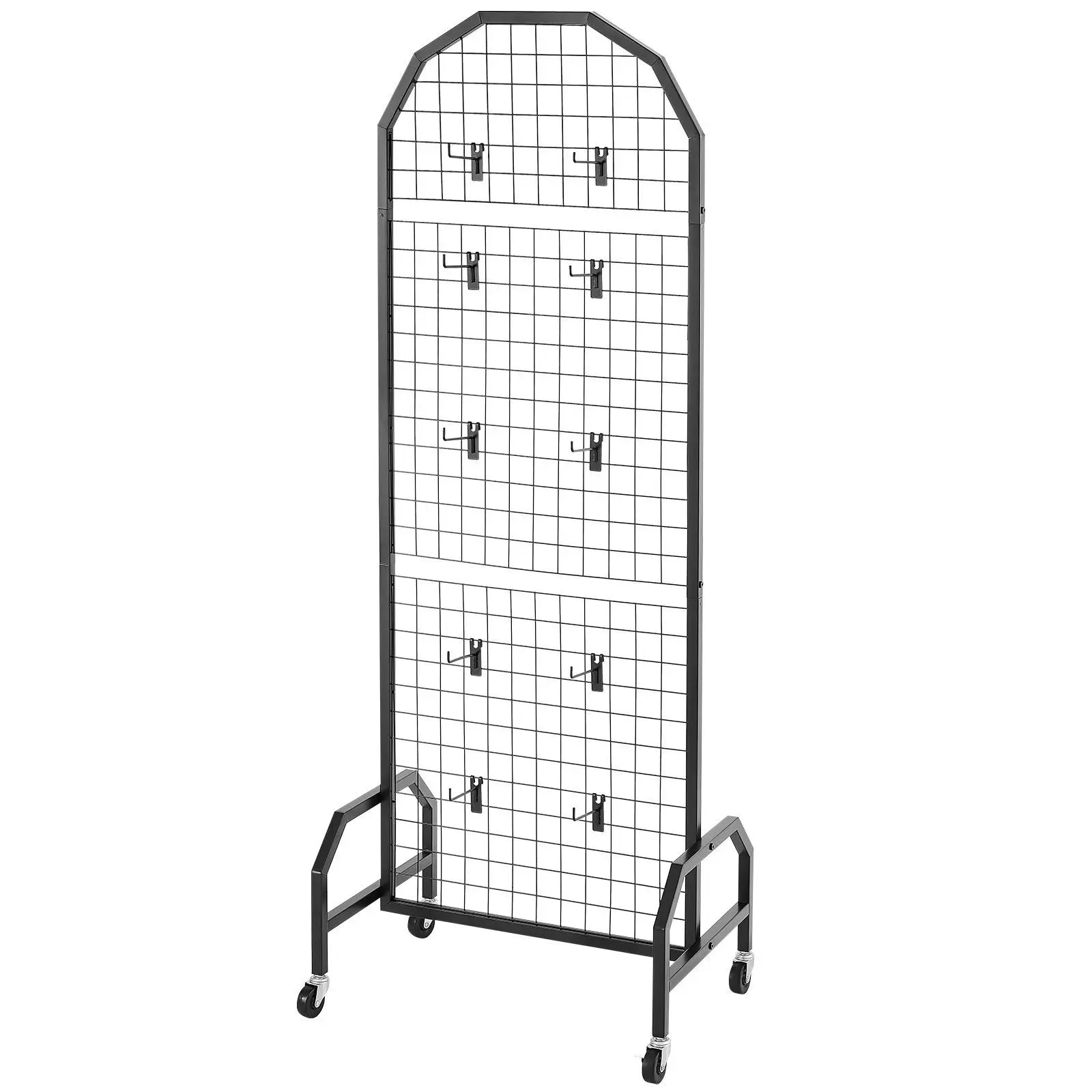 2-Pack Grid Wall Panels 1.9x5.4ft Heavy-Duty Steel Gridwall Display w/ Wheels & 20 Hooks Mobile Rack for Retail Store Craft Show