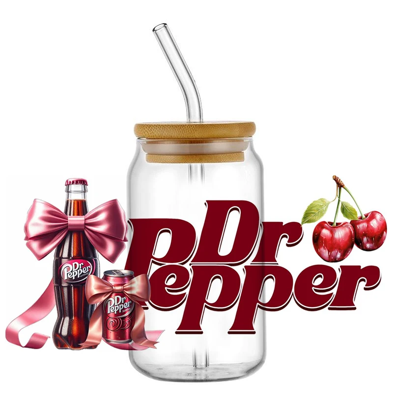 Hotsale Famous Drinks Dr Pepper Soda Cartoon 16oz UV DTF 3D Transfer Sticker Decals Wraps Glass Can Cups Creative Craft DIY