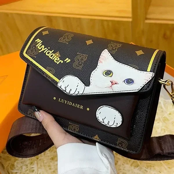 

High-end Style Bags for Women in 2025,trendy Small Square Bags, Single-shoulder Crossbody Bags, Cartoon Cat Wide Shoulder Straps