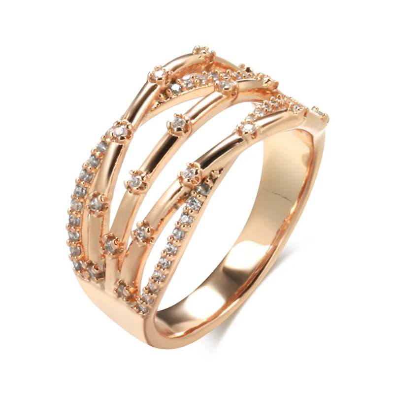 Wbmqda Unique 585 Rose Gold Color Geometric Line Zircon Ring For Women Modern Creative Design New Fashion Jewelry 2023 Trending