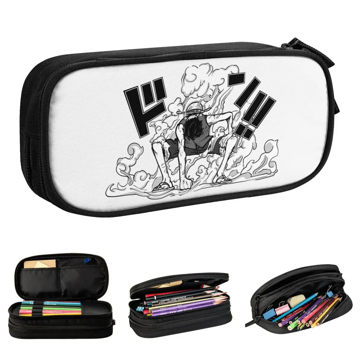 Estuches de lápices de One Piece Luffy Gear 2. °, divertido estuche porta bolígrafos de Anime japonés para niña y niño, estuche para lápices de gran capacidad para regalos de oficina