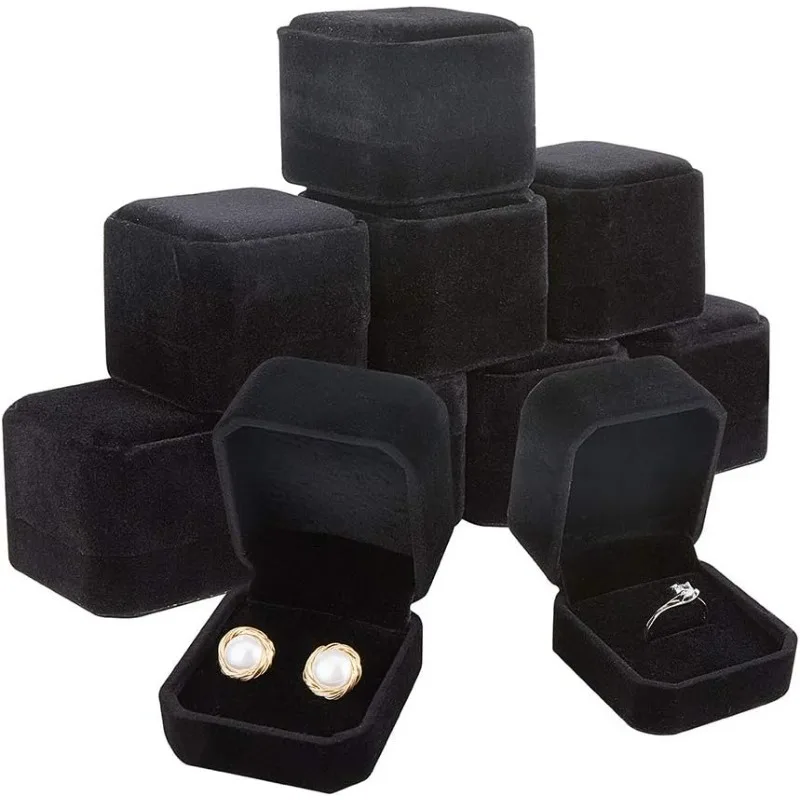 10 Pack Velvet Ring Box Earring Box Black Velvet Jewelry Pendant Box 2x2x1.6