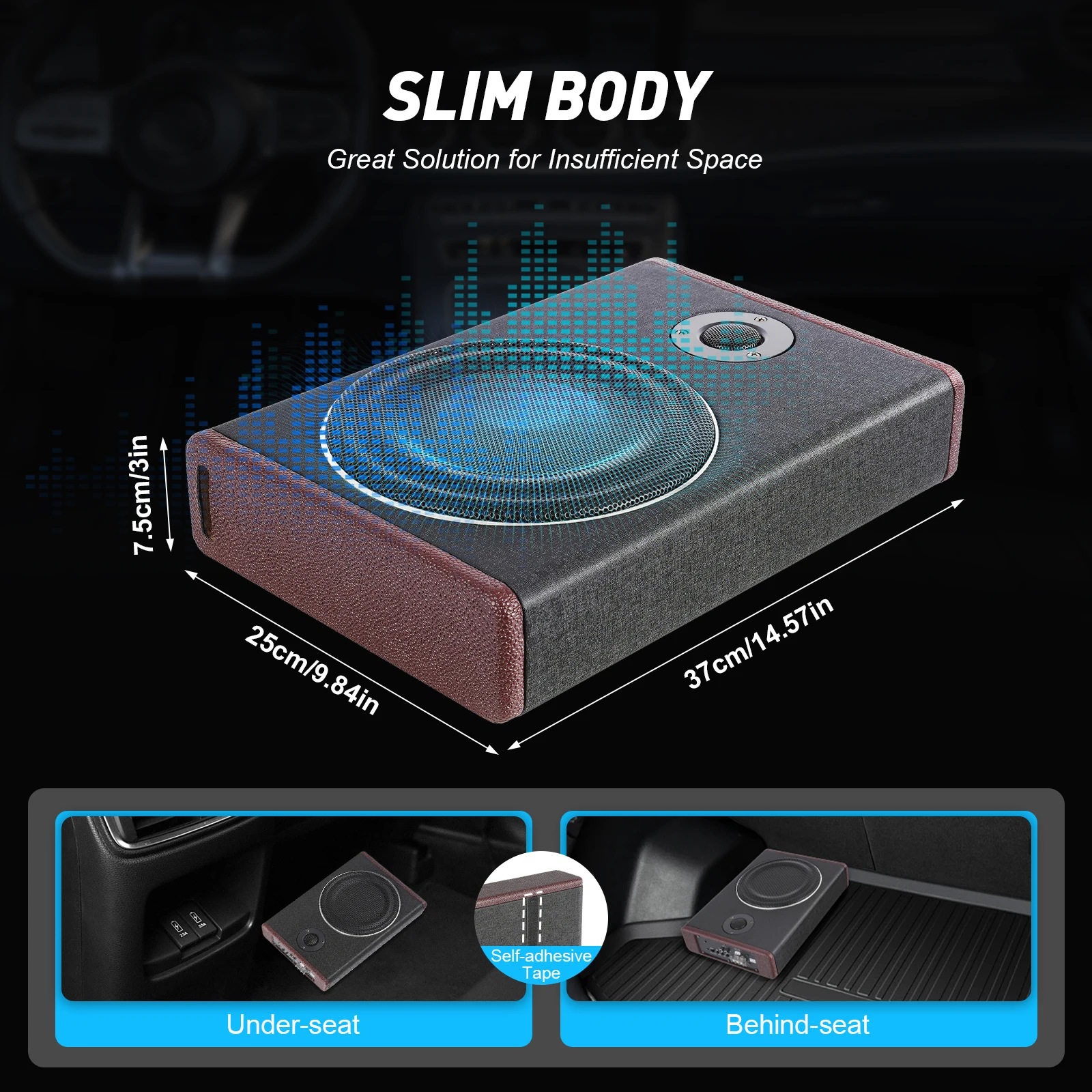 Subwoofer per auto Installazione dello schienale sottosella in acciaio inossidabile rettangolare nero moderno in legno PU