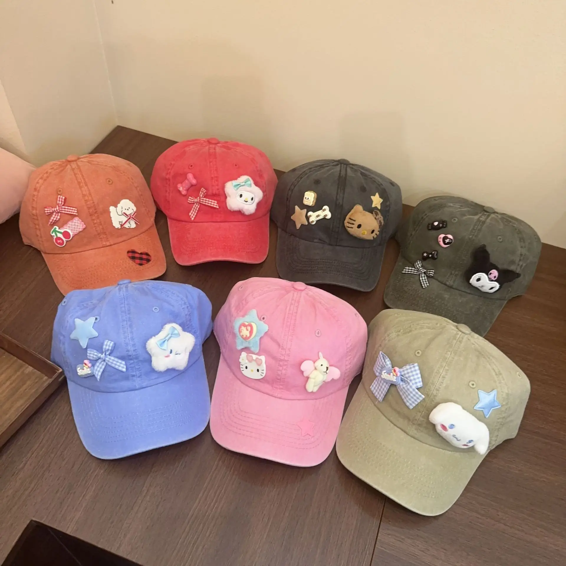 Sanrio Washed Baseball Cap Hello Kitty Kuromi Women Summer Breathable Kawaii Yabi Sweet Cool Style Sun Visor Peaked Cap Y2K