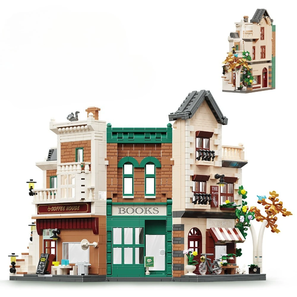 MOC Modern Architecture Bookstore Bookends Building Blocks Set Book Library House Villa Toys For Children Valentine's Day Gifts