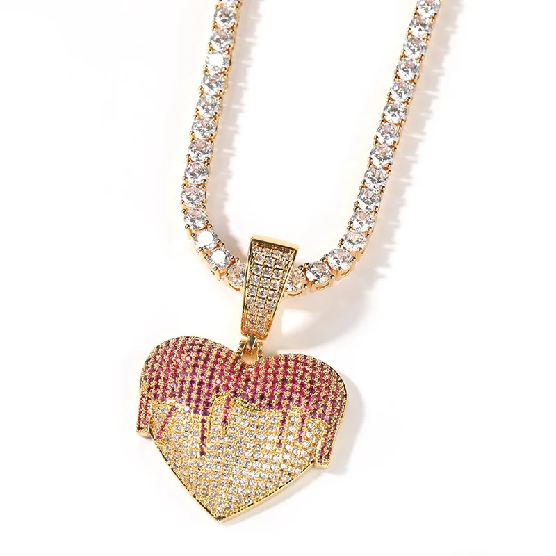 

Hip Hop 3A+ CZ Stone Paved Bling Iced Out Heart Shape Pendants Necklace for Men Rapper Jewelry Drop Shipping