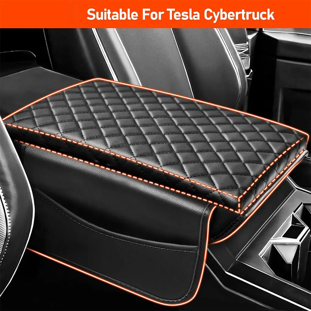 Console Armrest Cover With Leather Side Pockets Cover For Cybertruck 2023 2024 Accessories Durable