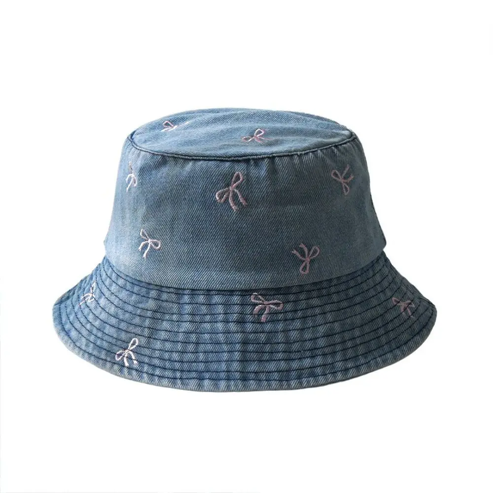 

Fashion Big Brimmed Bowknot Cowboy Fisherman Hat Outdoor Sunshade Y2K Denim Bucket Hat Travel Climbing Covering Basin Hat Girls