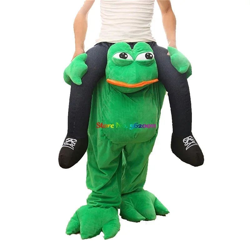 160-190CM Adults Kids Green Frog Carry Me Mascot Magic Pants Outfit Halloween Cosplay Costumes Carnival Party Dress Up Suit