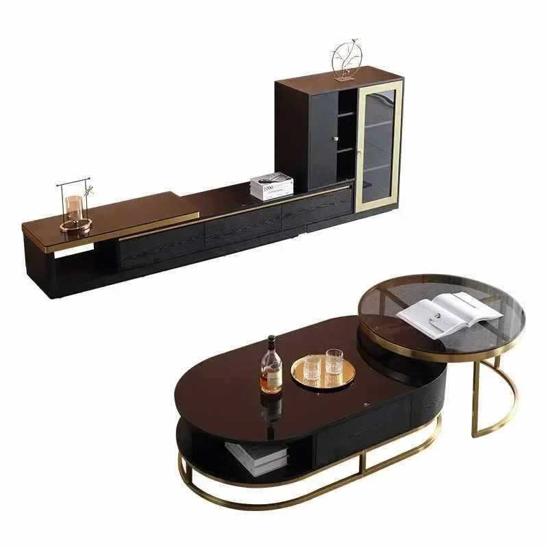 Italian light luxury rock panel TV cabinet, coffee table combination, modern simple floor locker in the living room, creative