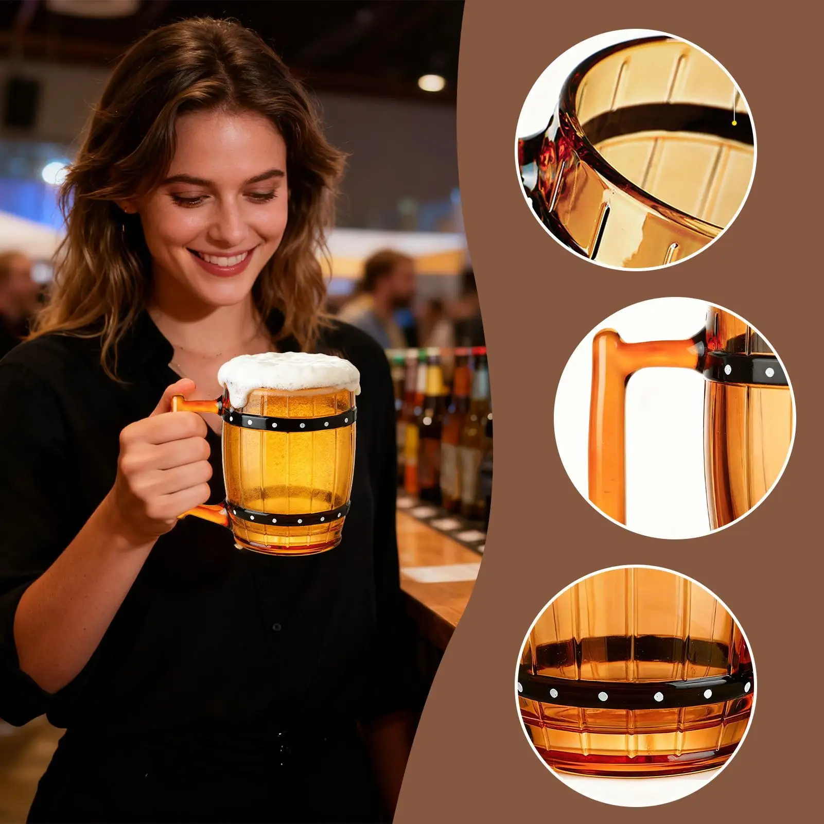 

Стеклянная чашка 300 мл, эргономичная ручка, бочкообразная стеклянная кофейная кружка для воды, вина, шоколада, чая, дома, кемпинга, общежития, гостиницы, квартиры