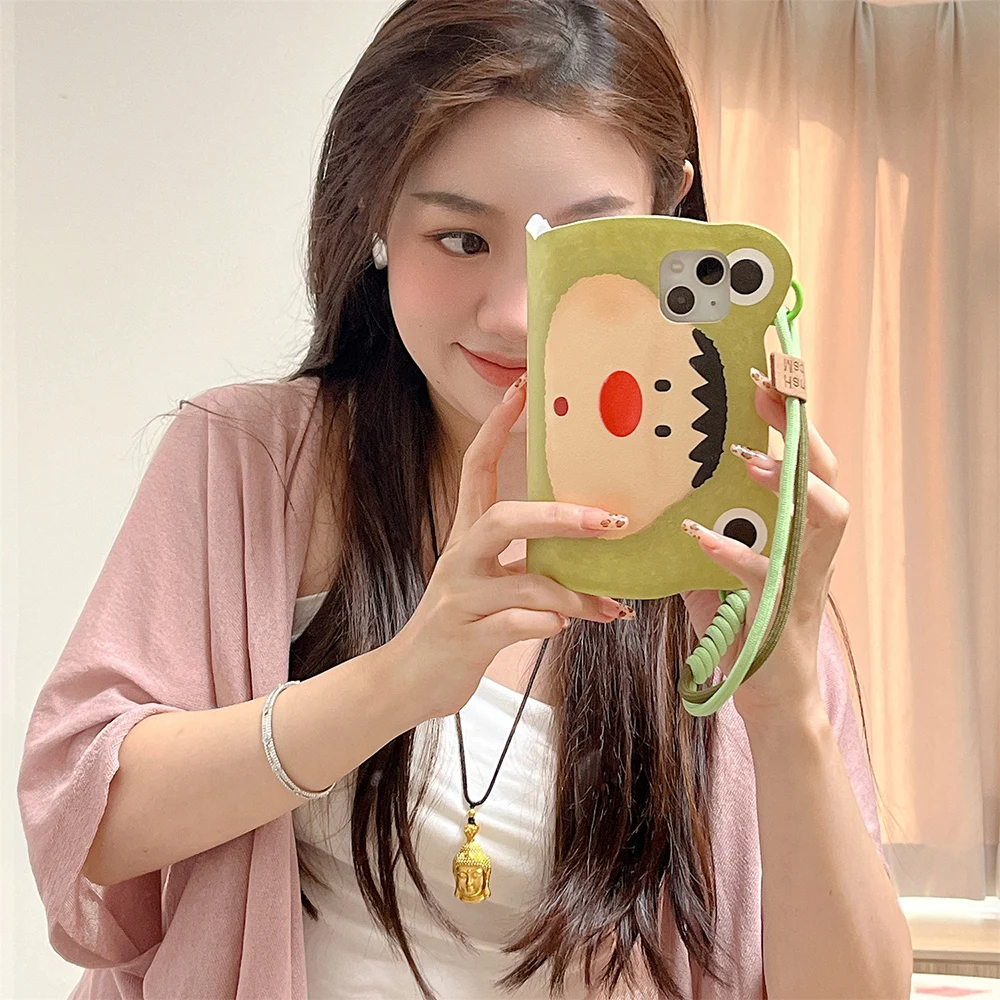 Super ins Cartoon Green Frog Hat boy Handbag strap For iPhone 16 15 14 13 Pro Max Phone Case 360 Protection Cover Skin Funda