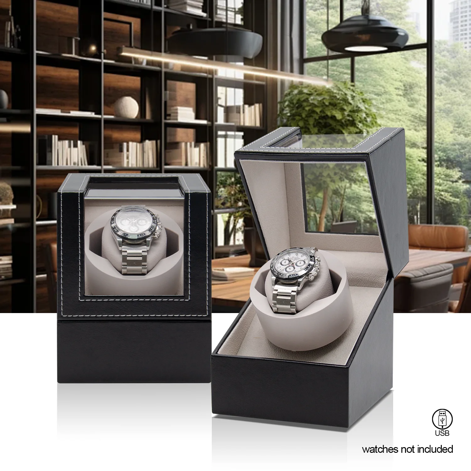 Single Watch Box with Clear Window - Premium Black PU Leather Watch Display Case for Men & Women
