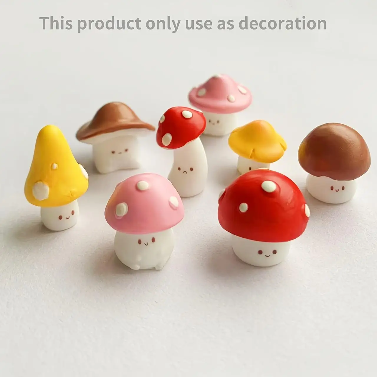 8 Pieces of Decorative Art Mini Emoji Mushroom Statues, Resin, DIY Handmade, Outdoor Succulent Garden Decoration, with Christmas