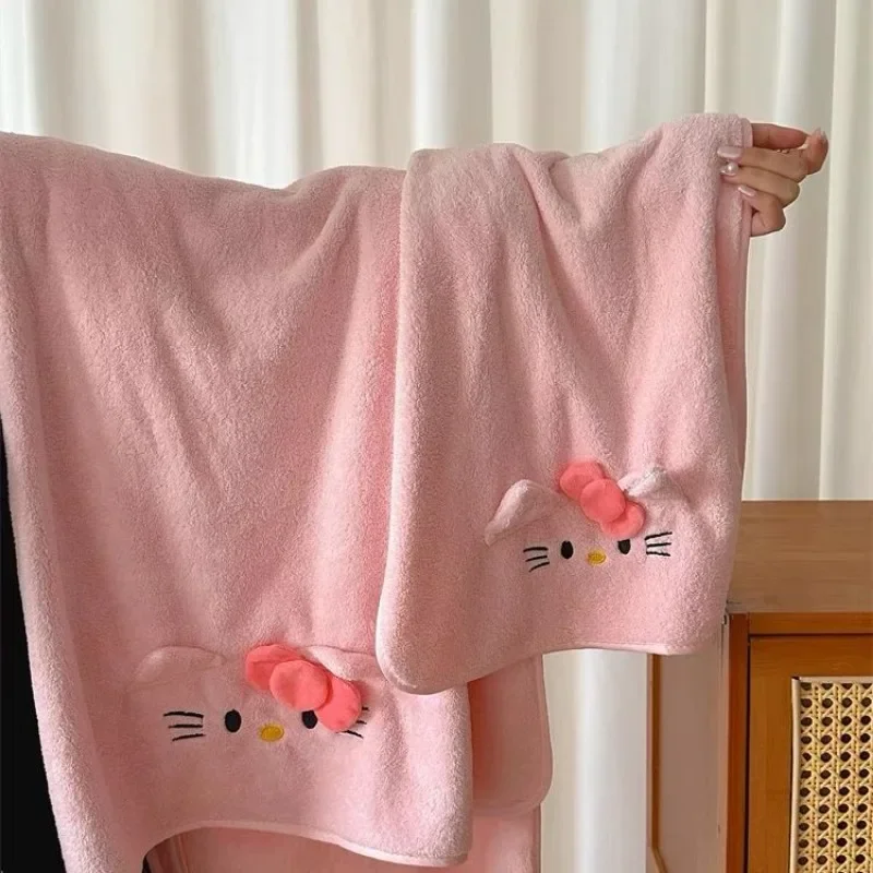 Sanrio Hello kitty bath towel, bath skirt, towel drying hair cap, three-piece set, cute large bathrobe, home couple kawaii gift