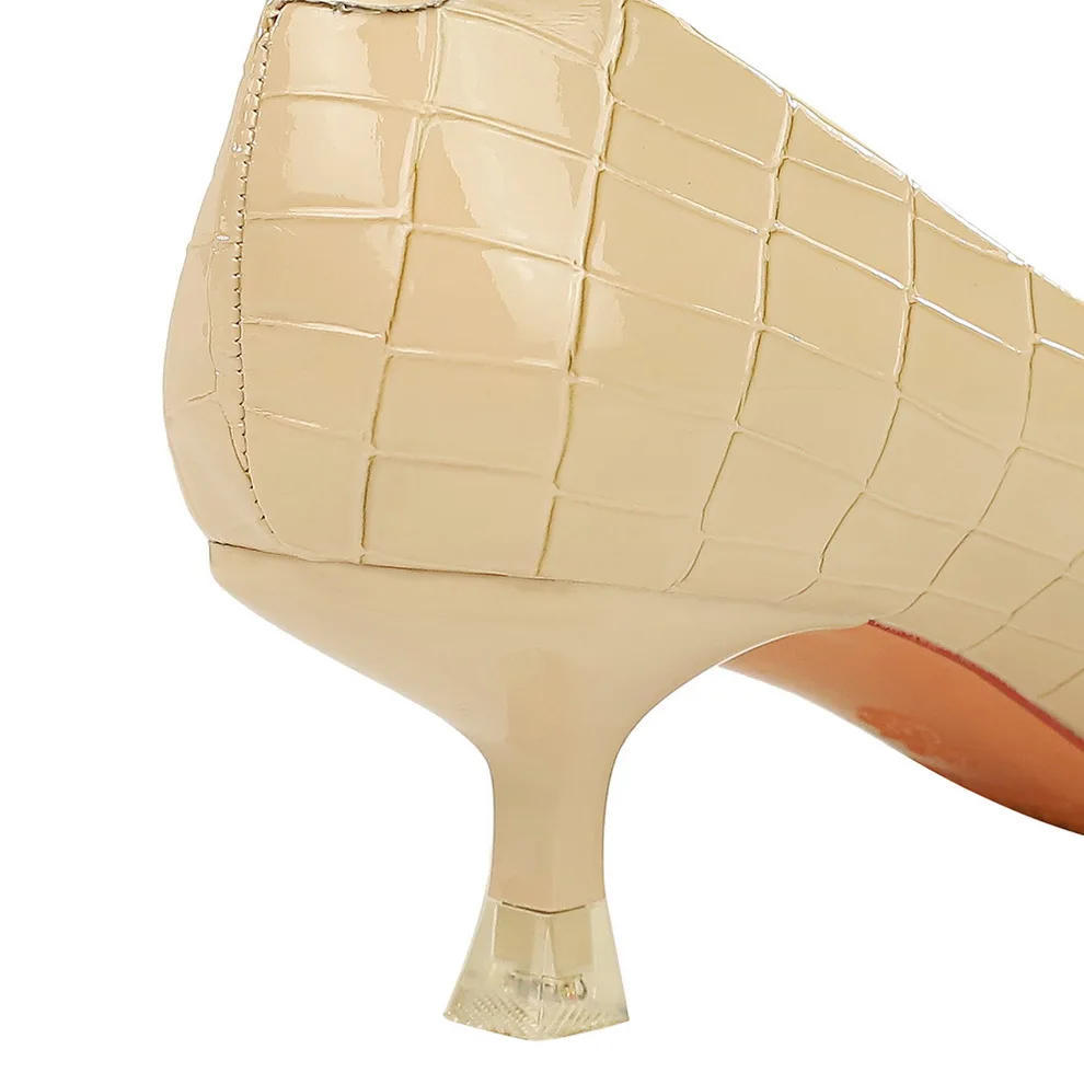 Women Trendy Apricot 4.5cm High Heels Pumps Female Elegant Patent Leather Metal Buckle Shoes Lady Chic Party Date Dress Shoes view 5