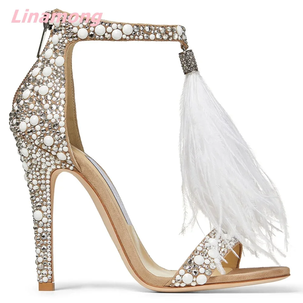 2024 Summer Pearl Women Sandals Cover Thin High Heel Sexy Genuine Leather Sweet Zipper Open Toe Comfortable Party Wedding  Shoes