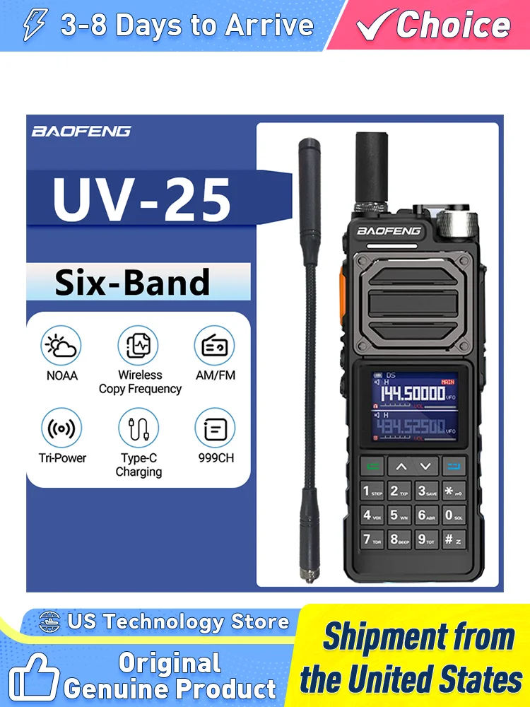

Baofeng UV-25 Air Band Walkie Talkie Wireless Copy Frequency NOAA Type-C Charger AM Long Range UHF VHF 999CH Ham Two Way Radio