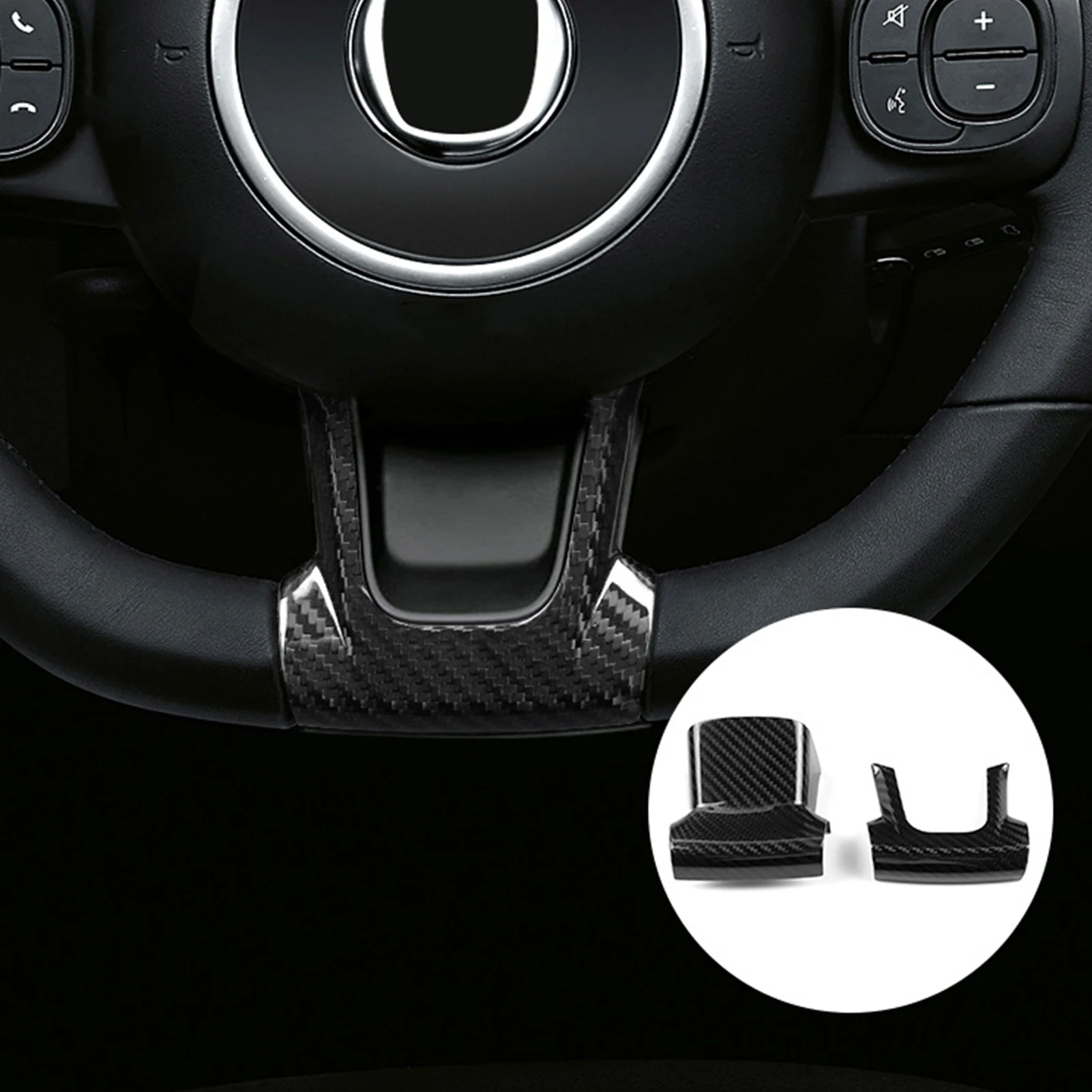 FOR Fiat 500 2012-2015 Real Carbon Fiber Steering Wheel Chin Return Label Button Box Glove Box Switch Car Interior Accessories