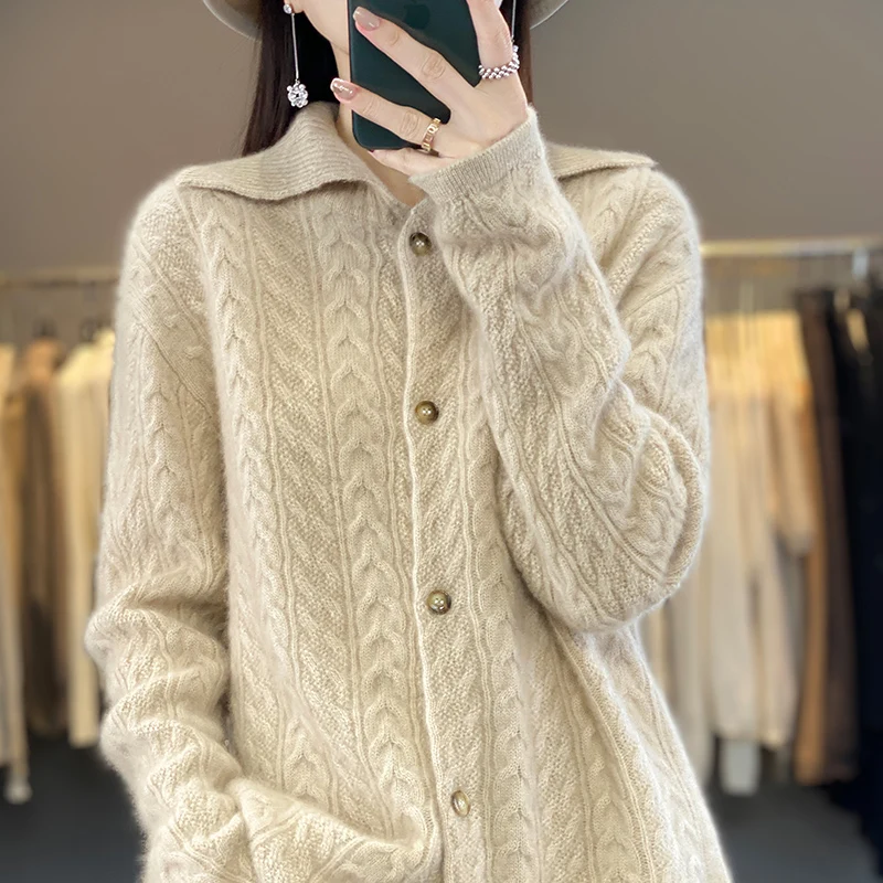 Tailor Sheep Women’s Merino Wool Cardigans Sweater Autumn Winter Knitted Cashmere Single Breasted Solid Color Bottom Tops