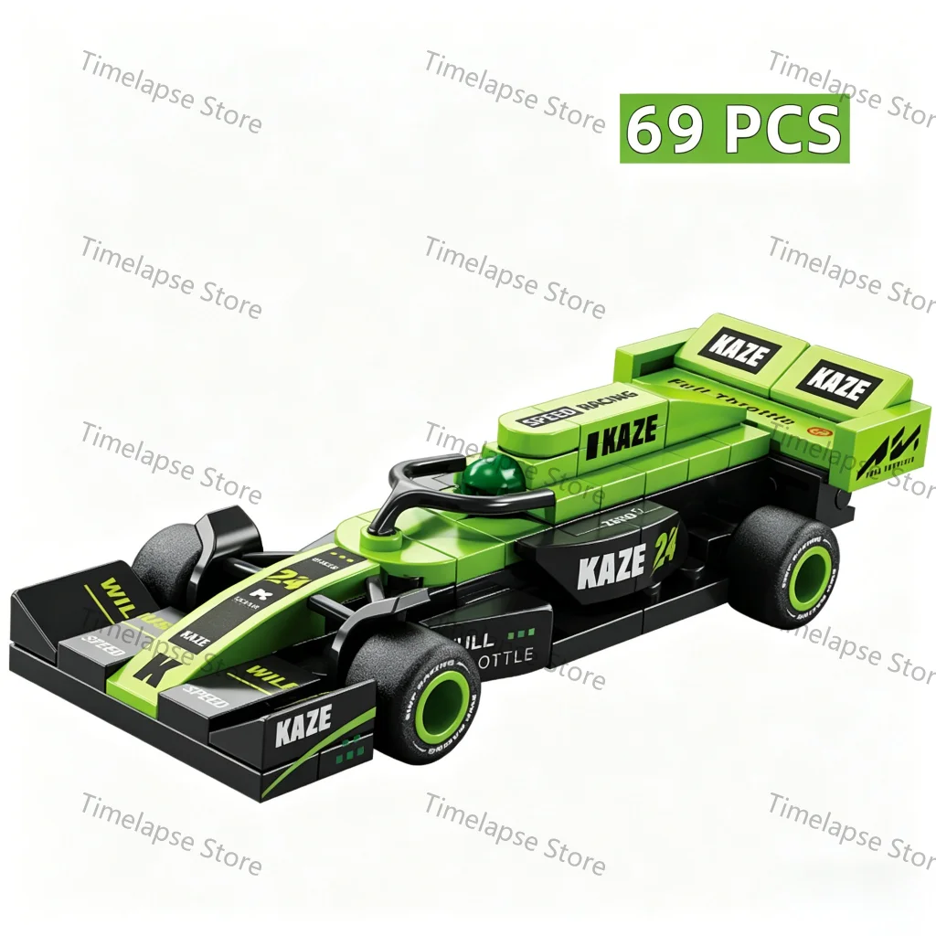 NEU DIY Vier-Gitter-Formel-Rennwagen-Set mit Rückziehfunktion, Geschwindigkeitsfahrzeug-Bausatz für Jungen, Klemmbausteine, Filmmodell, Spielzeug, Stadtideen