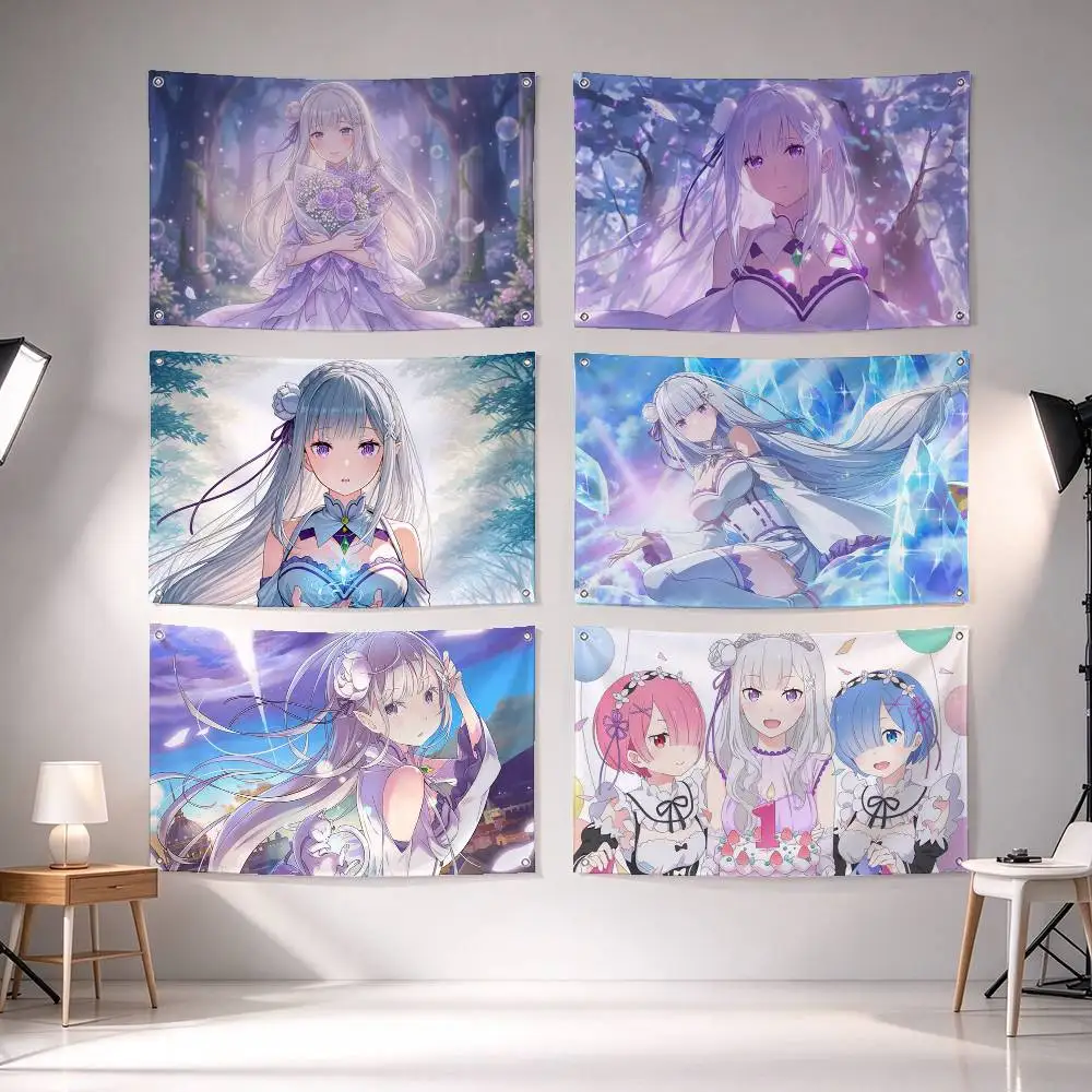 Anime R-Re Zero-O Emilia  Flag Suitable For Party Club Outdoor Interior Wall Decoration Banner Fans Gift