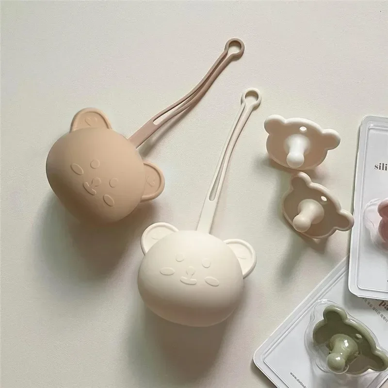 Korean Baby Pacifier Box Baby Stroller Lanyard Mommy Bag Pendant Bear Silicone Pacifier Storage Box