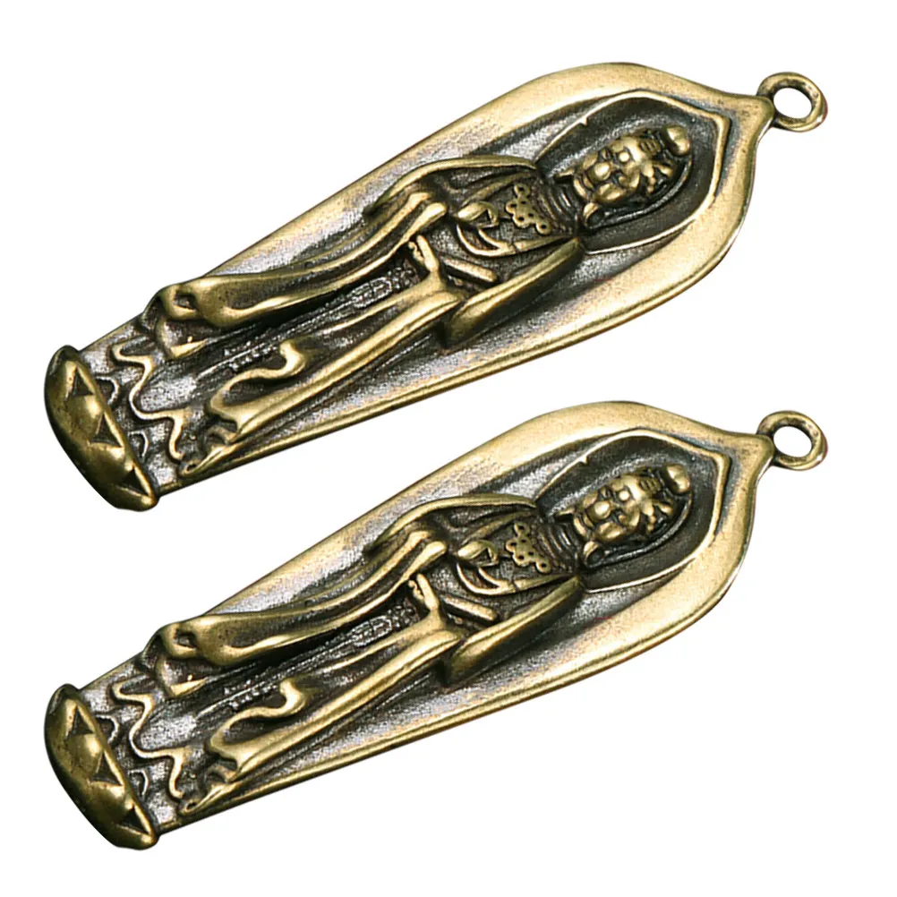 2Pcs DIY Brass Guanyin Pendant Retro Old Treatment Bodhisattva Charm for Keychain Bag Pendant Desktop Decor Chic Brass