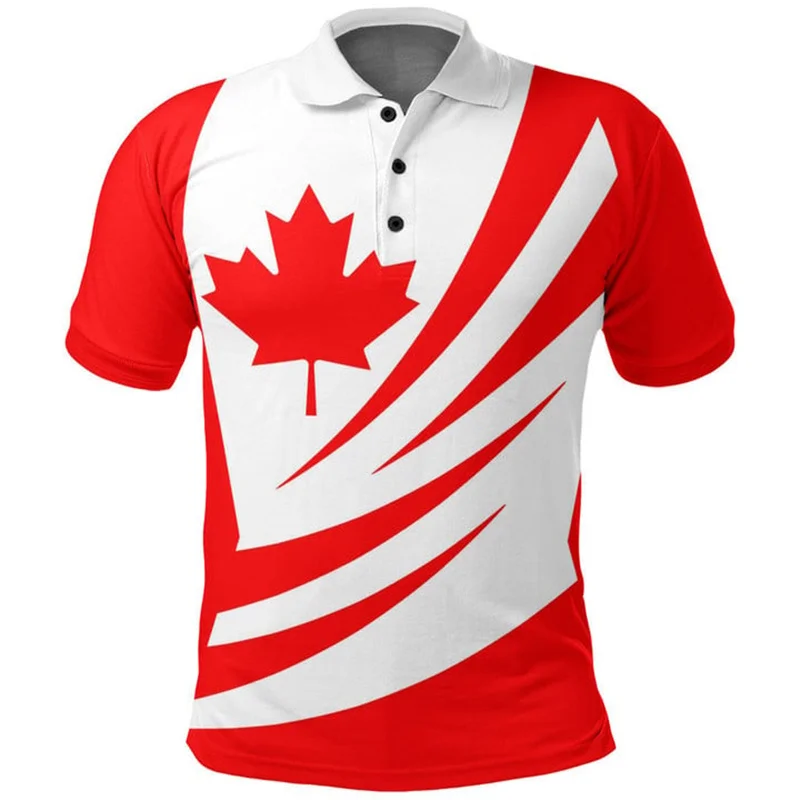 Summer Canada Flag Polo Shirt Men 3d Print Tee Shirts Casual Street Short Sleeve Tops Outdoor Sports Oversized Lapel Tshirts