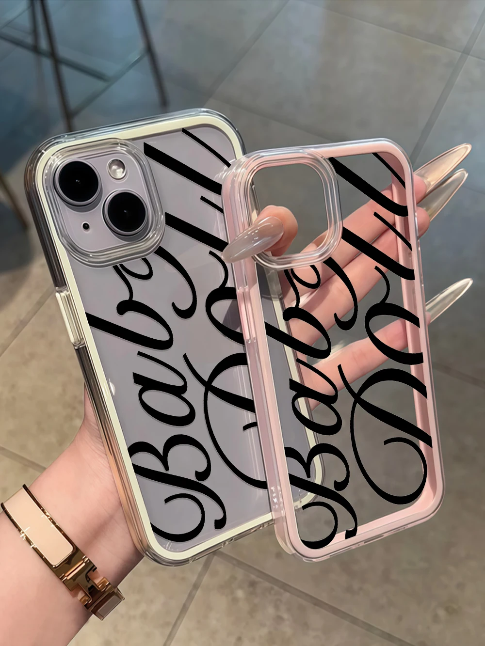 Baby-Mädchen Kursivschrift-Druck Transparente Handyhülle für iPhone 16 14 15 Plus 13 14 15 17 16 Pro Max Air XS Weiche Schutzhülle – Detail 6