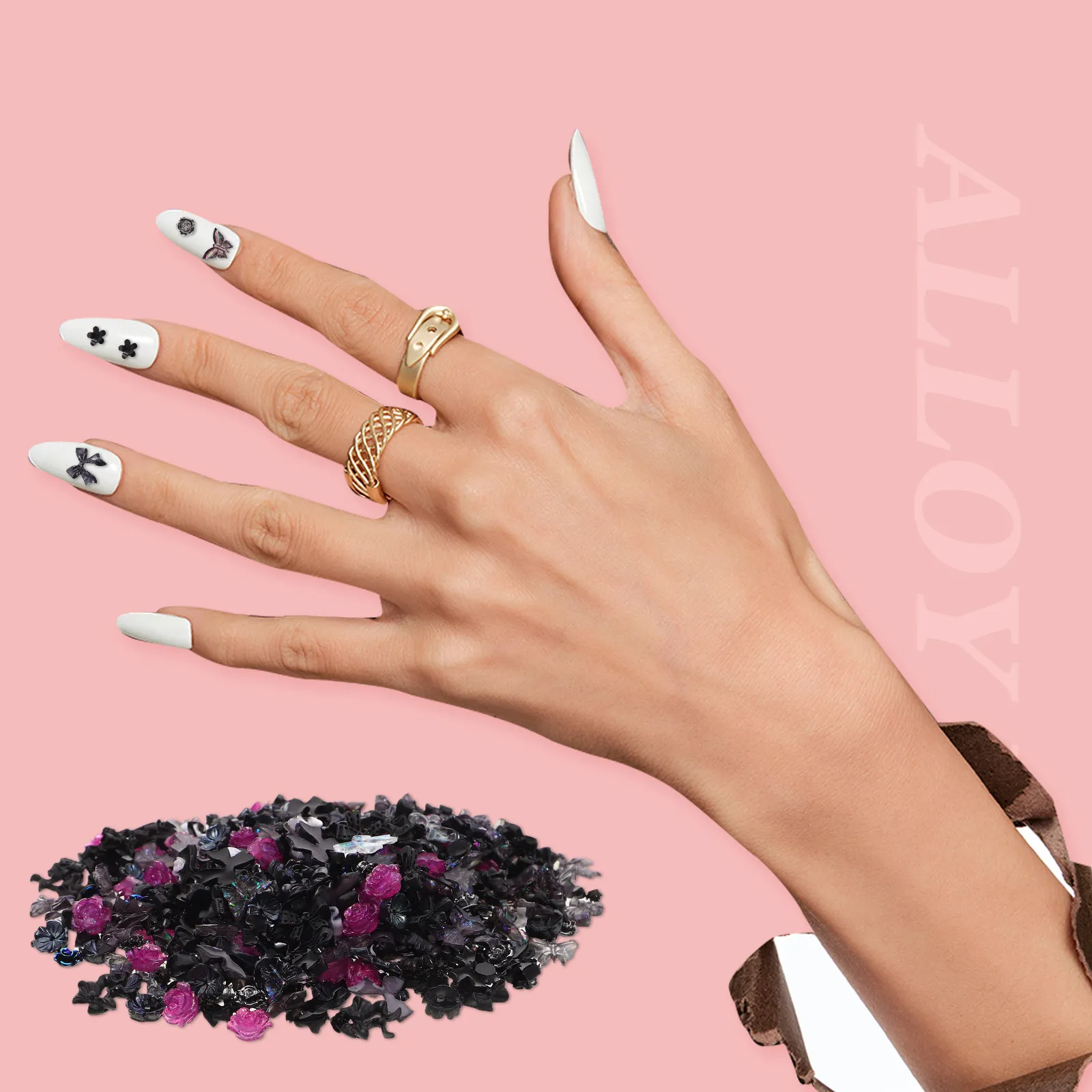 

400 шт. декоративных элементов для ногтей: цветы, бантики, сердечки из смолы, плоские украшения для DIY, аксессуары для маникюра, материалы для нейл-арта