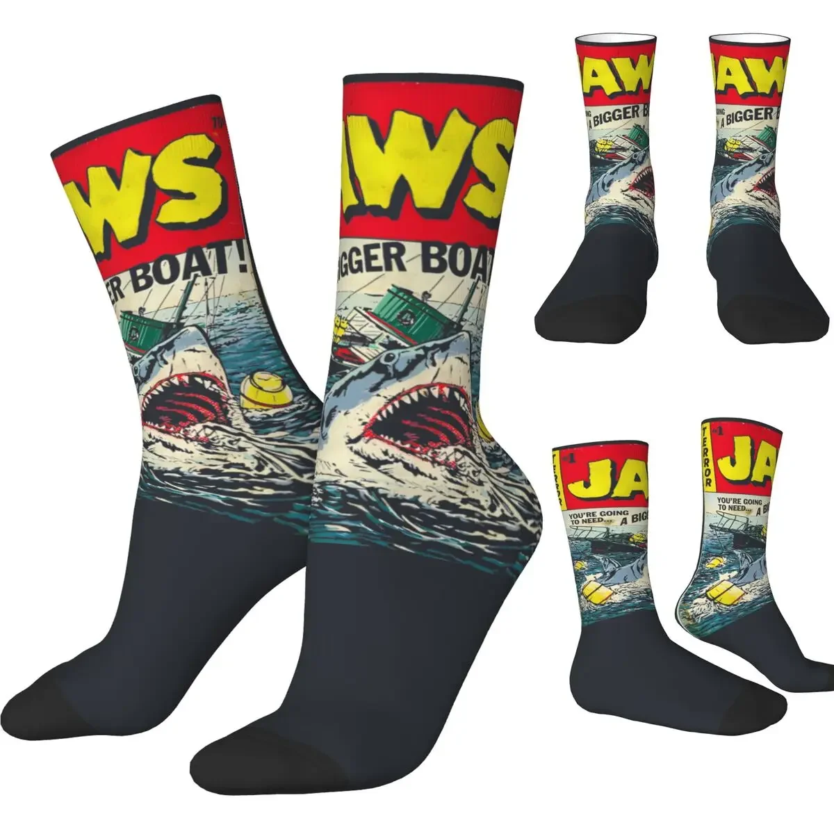 Jaws Socks Autumn Edition Comic Book Stockings Leisure Adults Men Breathable Socks Printed Outdoor Non Skid Socks