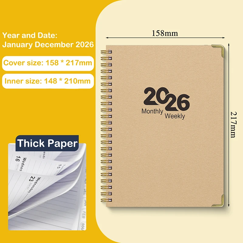 2026 Diary Notebook Kraft Journal A5 Agenda Book With Calendar To Do List Project Work Plan Office&School Supplies Stationery