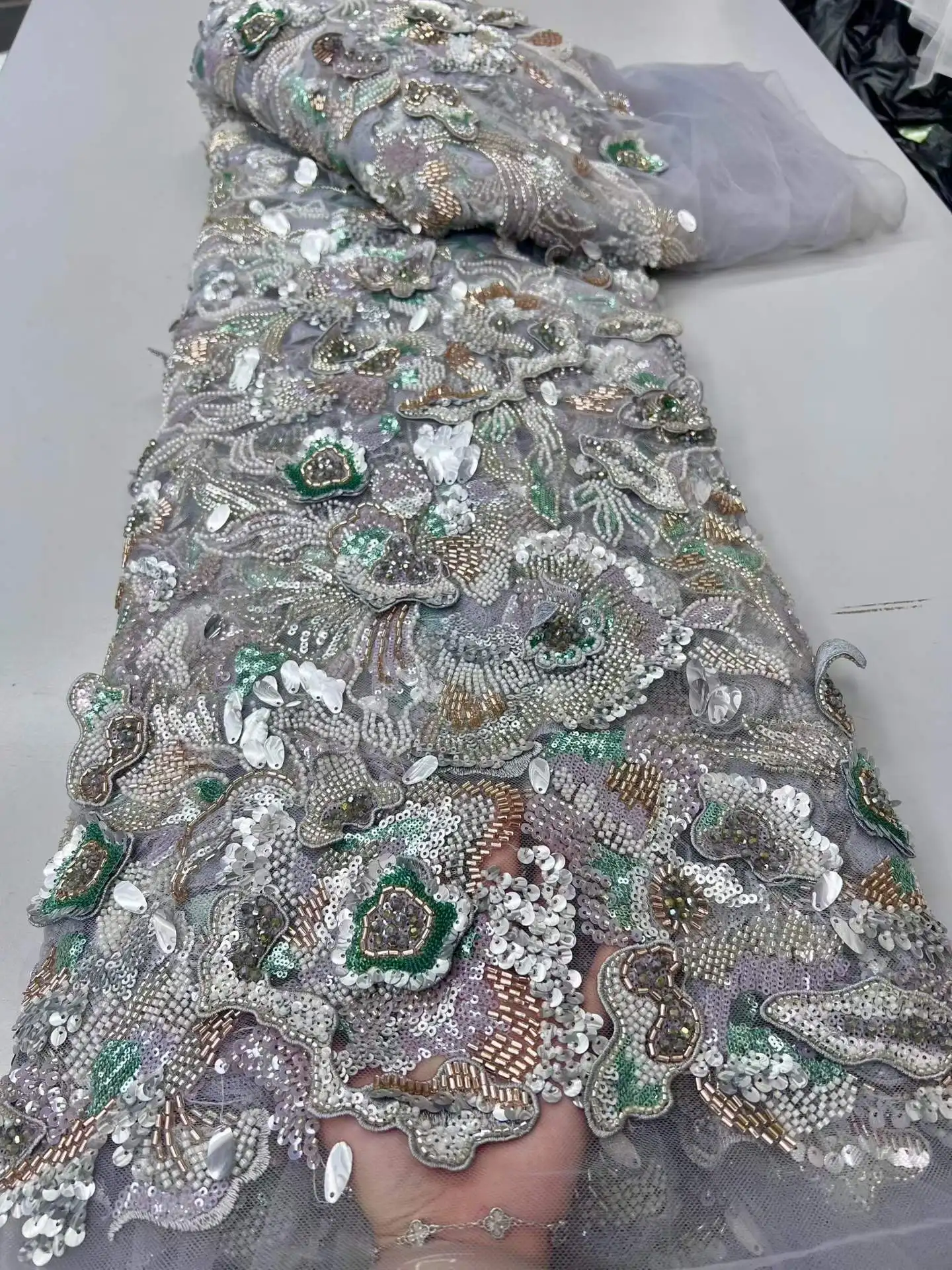 Luxury Handmade French African Crystal Stone Beads Sequin Lace Fabric High-Quality Nigerian Embroidery for Weddings