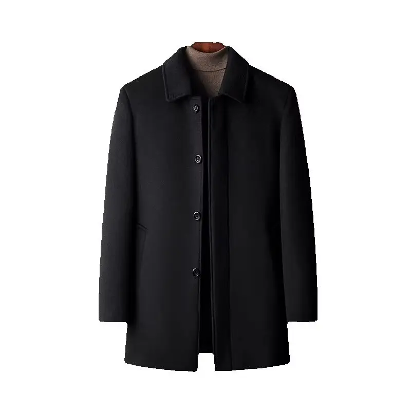 High-Quality Fashionable Men's Woolen Coat Mid-Length Fleece Lined Thickened Autumn Winter Style Turn-down Collar Jacket