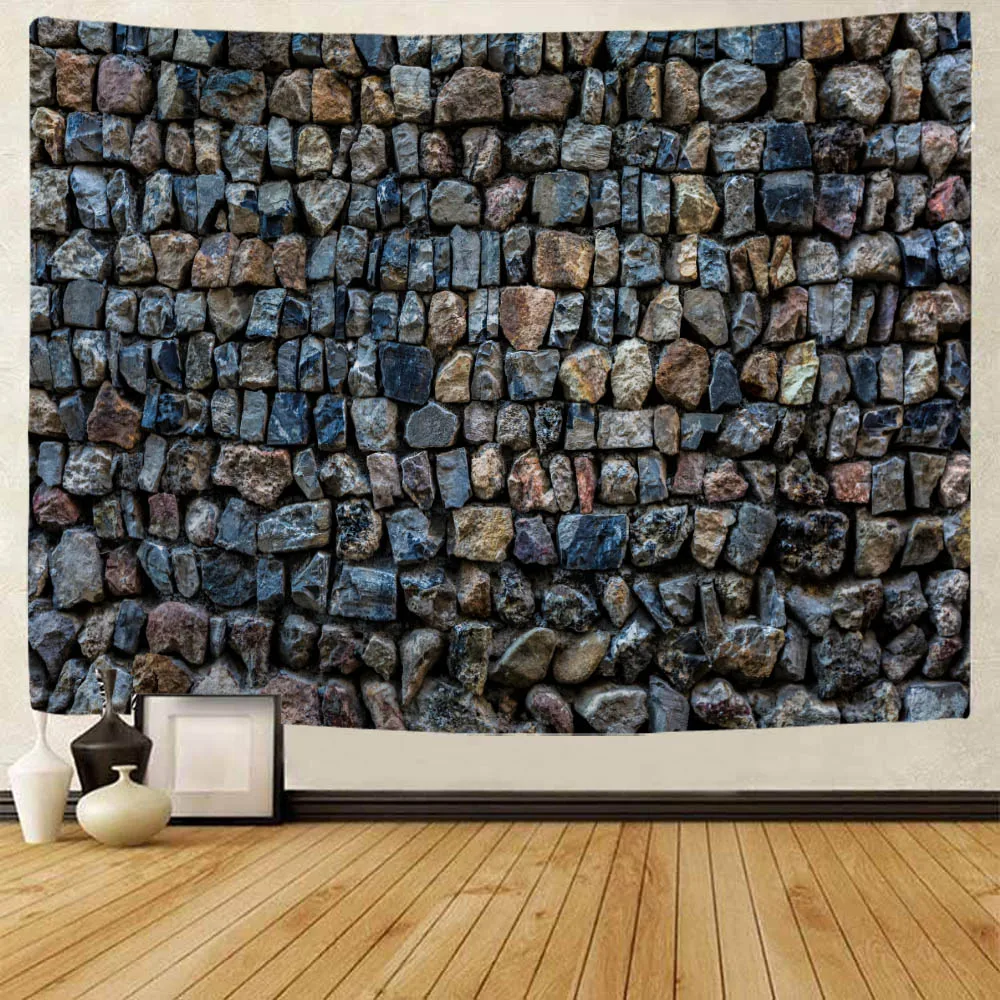 Vintage Stone Wall Tapestry Colorful Wooden Board 3D Brick Wall Art Decoration Wall Hanging Bedroom Living Room Home Decoration