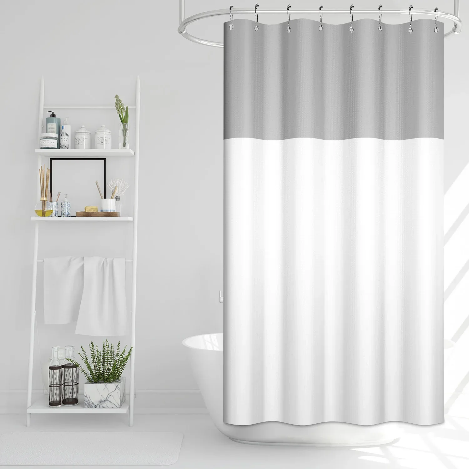 Waffle Shower Curtains Modern Hotel Style Striped Geometric Pattern Bath Decor Waterproof Polyester Bathroom Curtain with Hooks