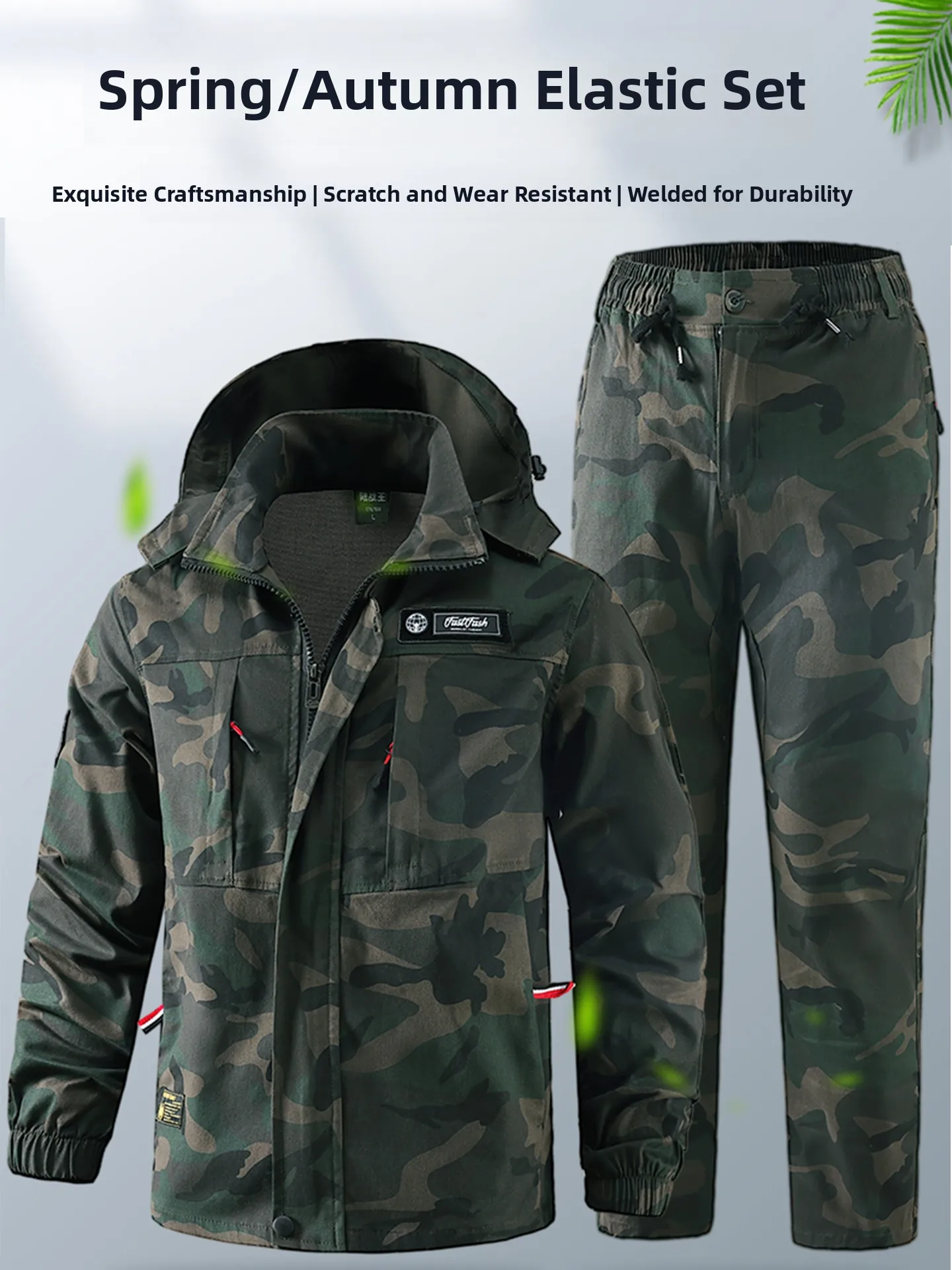 Men's Pure Cotton Spring Autumn Work orm Set Elastic Camouflage Auile Repair Outdoor Workwear Anti-Scalding Welding