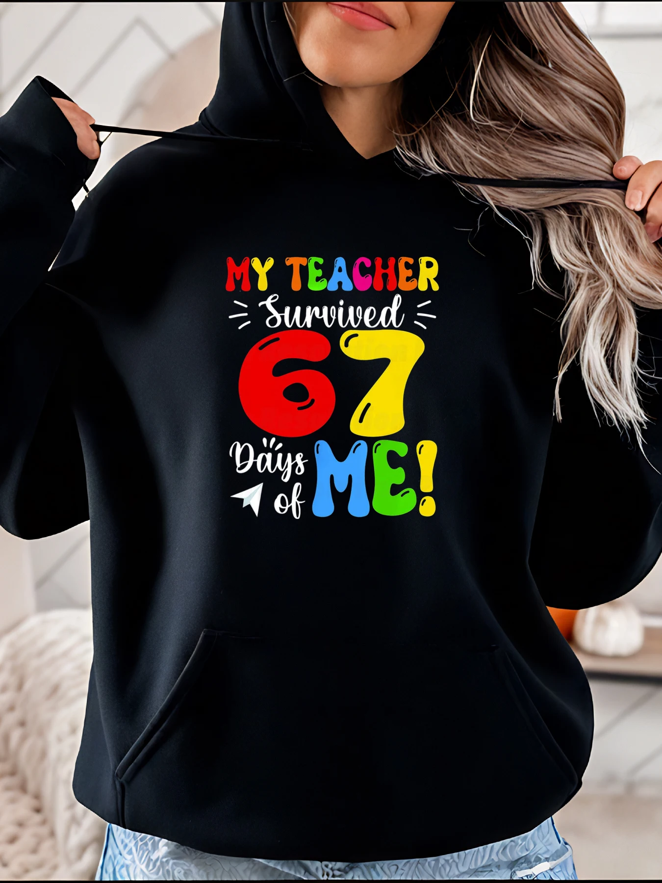 Moletom com capuz colorido com estampa de sobrevivência para professor, estilo casual, design de números para estudantes, roupas escolares