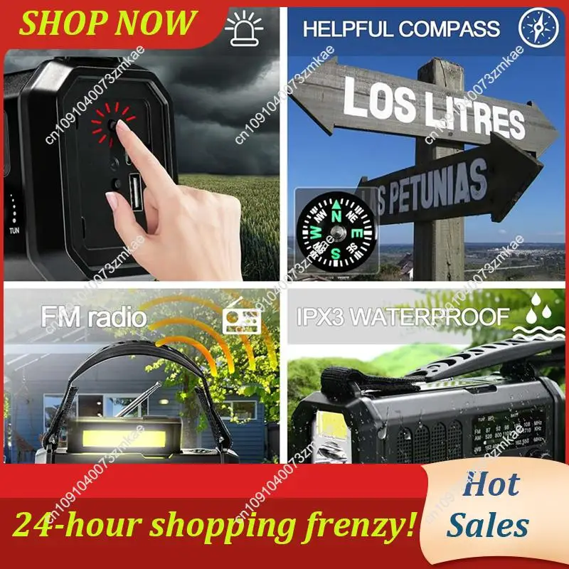 Daily Sale 3X Emergency Weather Radio FM/AM/WB,Portable Hand Crank Radio,Flashlight ,Solar Powered 10000Mah For Outdoor Camping