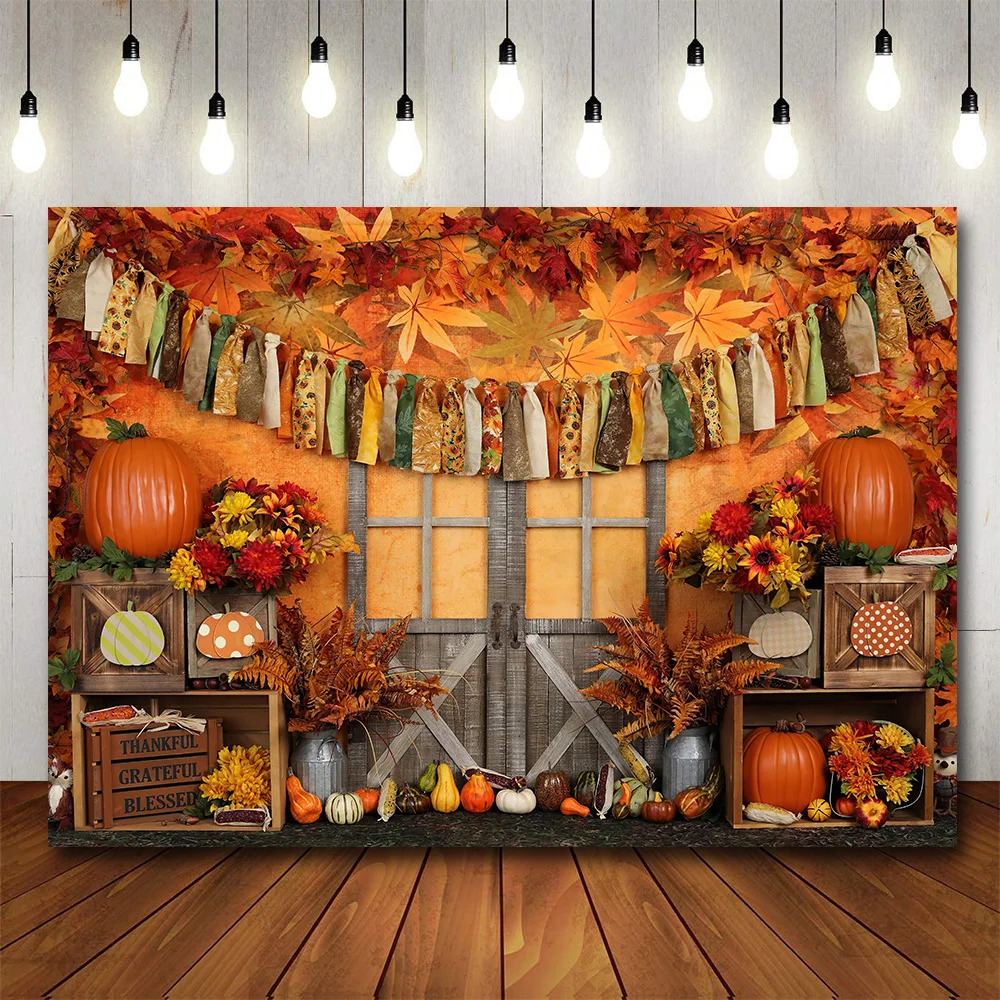 

Bonvvie Autumn Photography Backdrop Fall Farm Barn Haystack Maple Pumpkin Truck Thanksgiving Baby Portrait Photo Background Prop