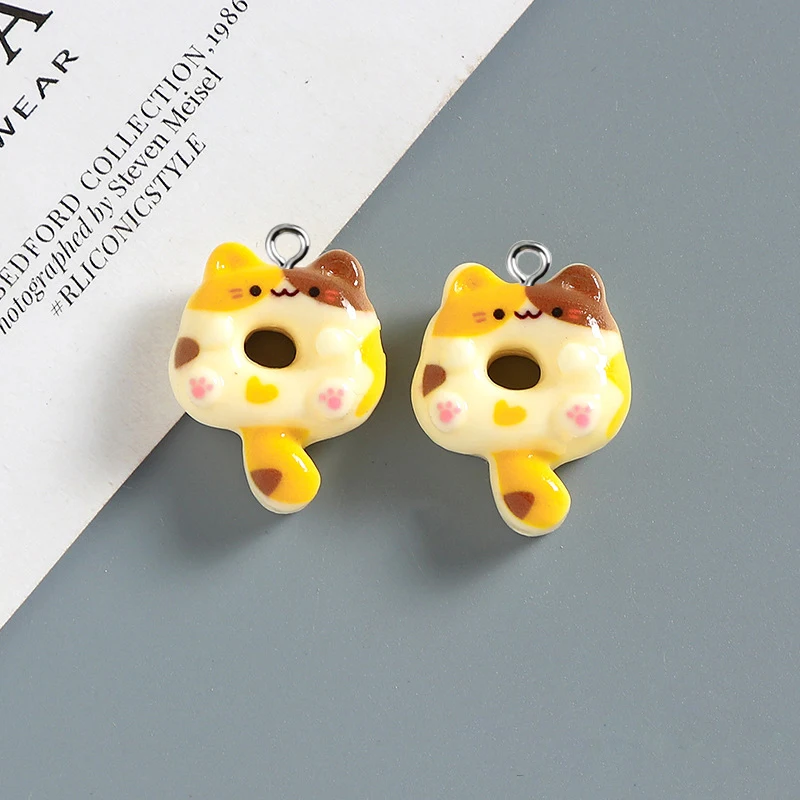 10 Stück niedliche Donut-Katzen-Tier-Anhänger aus Kunstharz für Schmuckherstellung, Zubehör, DIY-Ohrringe, Halskette, Schlüsselanhänger – Detail 7