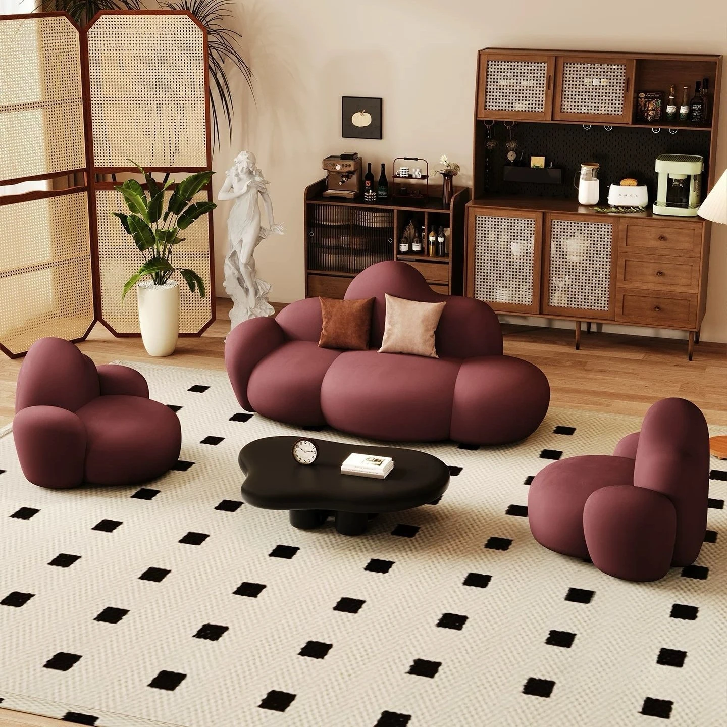 Burgundy cloud sofa bedroom living room clothing store homestay home small apartment sofa