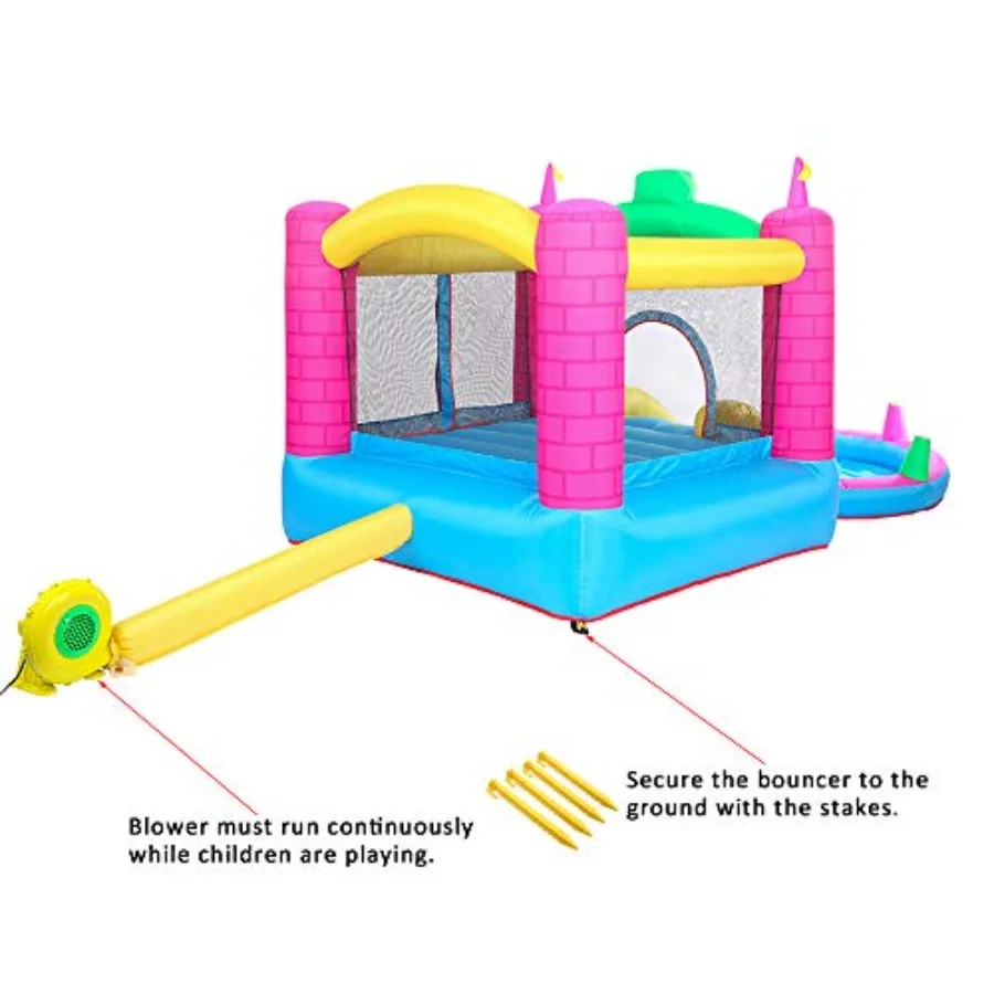 Inflatable Bounce House 3 in 1 Climbing Wall Large Jumping Area Bouncy House for Boys or Girls Including Carry Bag with 350W Ai