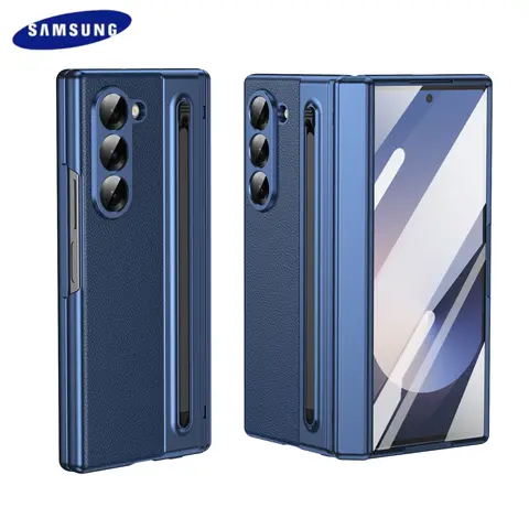 Leather Feel Slim Case For Samsung Galaxy Z Fold 7 6 5 4 3 With Stylus Pen Slot Holder Plastic Fold Shockproof Protection Cover