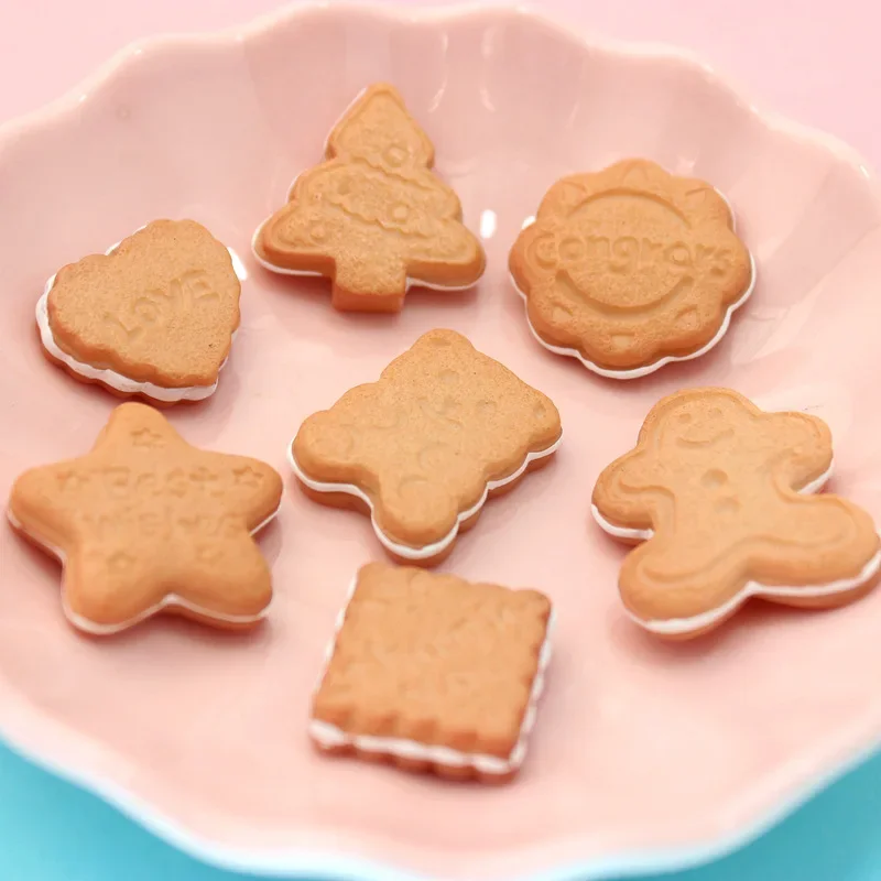 5Pcs/lot Resin Bear Biscuits Flat Back Cabochon DIY Resin Craft Decoration Resin Bread Food